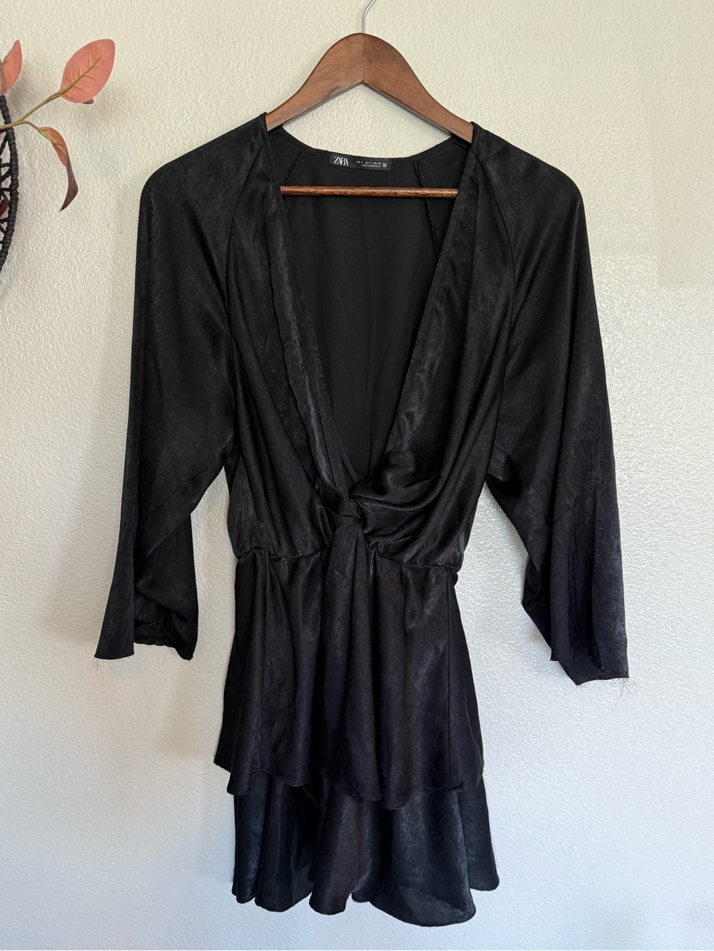 Zara Black Satin Knot-Front Romper Dress